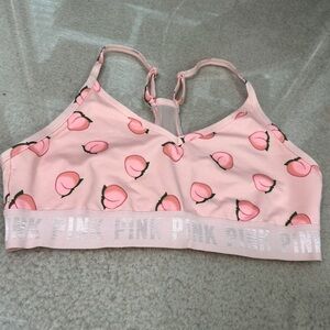 VICTORIAS SECRET PINK PEACH PRINT SPORTS BRA SZ M